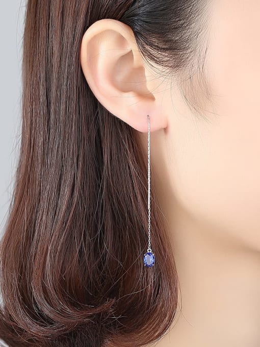 CCUI 925 Sterling Silver Cubic Zirconia Tassel Minimalist Threader Earring 1