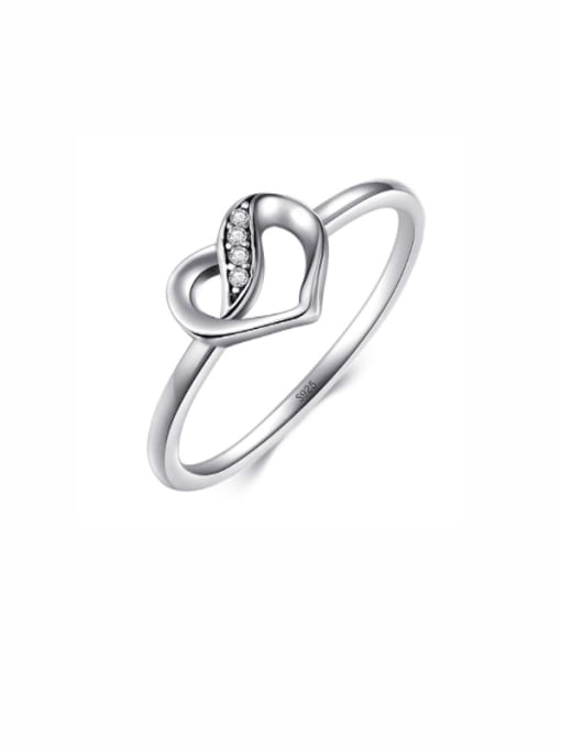 MODN 925 Sterling Silver Rhinestone Heart Minimalist Band Ring
