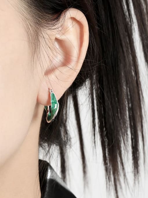 DAKA 925 Sterling Silver Enamel Geometric Minimalist Huggie Earring 2