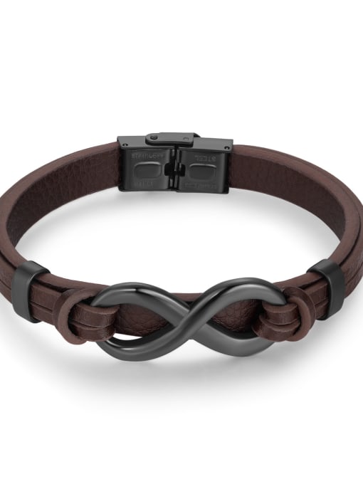 1488 Brown Leather Bracelet Stainless steel Geometric Hip Hop Bracelet
