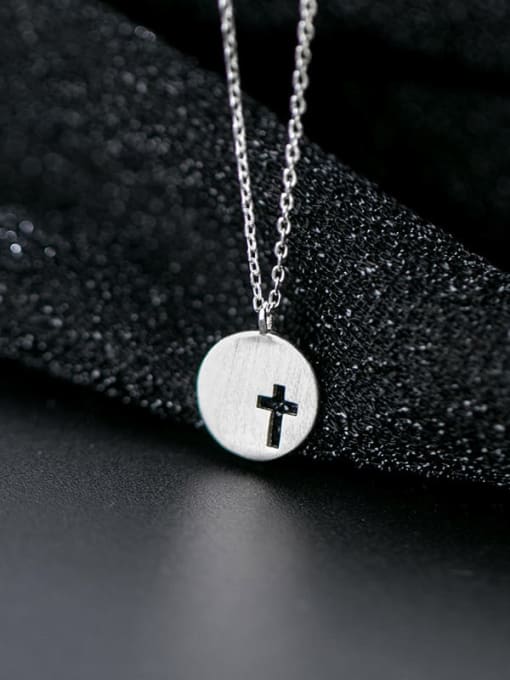 Rosh 925 sterling silver simple smooth round Cross Pendant Necklace 0