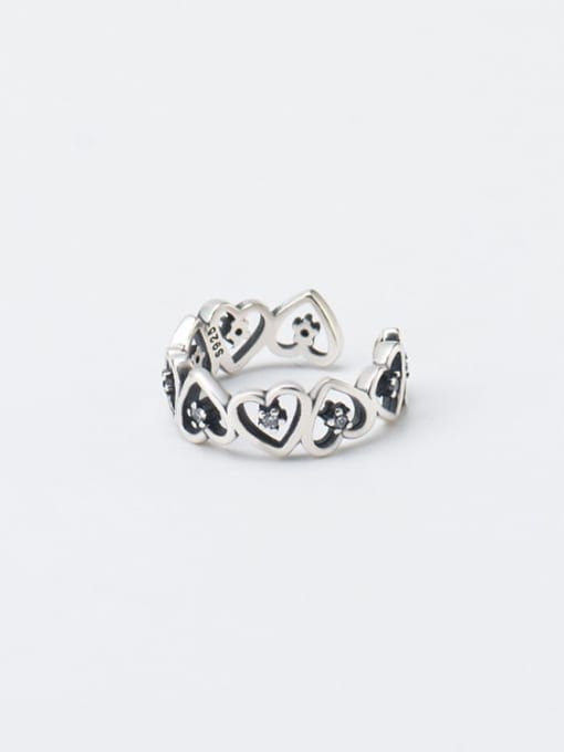 XBOX 925 Sterling Silver Rhinestone Heart Vintage Band Ring 3