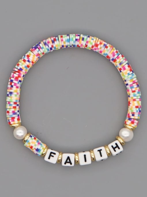 QT B200145F Stainless steel Multi Color Polymer Clay Letter Bohemia Stretch Bracelet