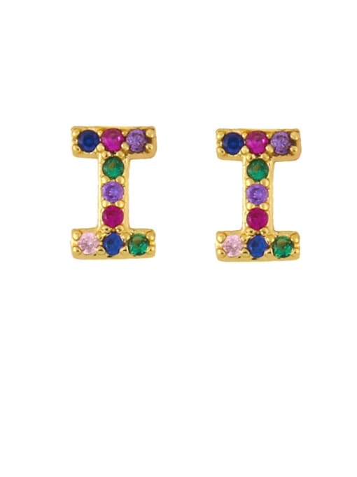 I Brass Cubic Zirconia Letter Minimalist Stud Earring