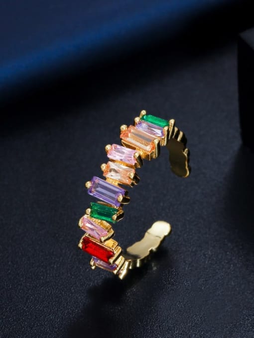 Gold color zirconium Brass Cubic Zirconia Geometric Luxury Band Ring