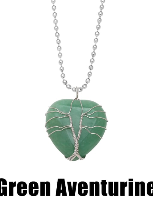 Green Aventurine Brass Natural Stone Heart Vintage Necklace