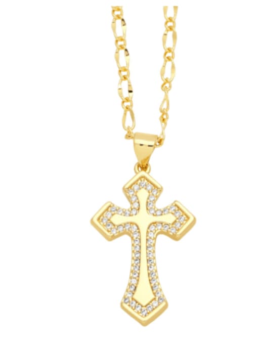 CC Brass Cubic Zirconia Cross Hip Hop Regligious Necklace 2