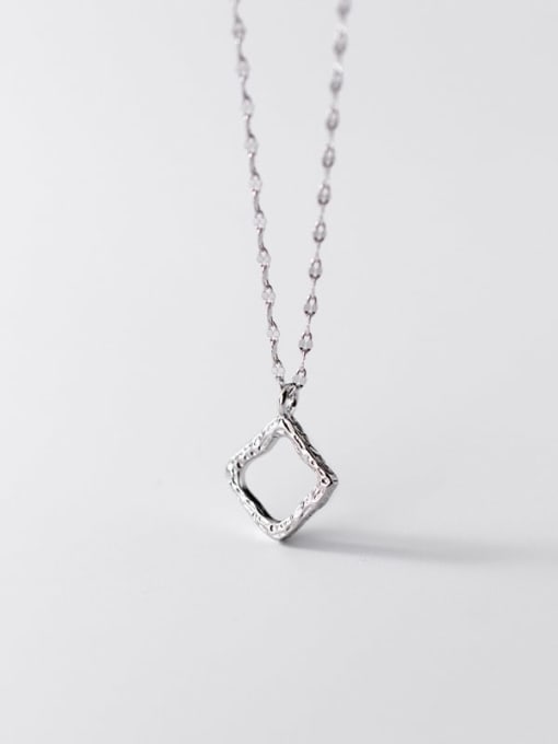 Rosh 925 Sterling Silver  Minimalist Hollow Square Pendant Necklace 4