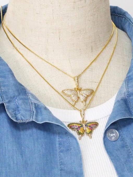 CC Brass Cubic Zirconia  Vintage Butterfly Pendant Necklace 1