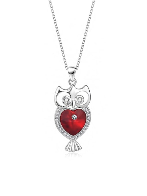 JYXZ 050 (red) 925 Sterling Silver Austrian Crystal Owl Classic Necklace