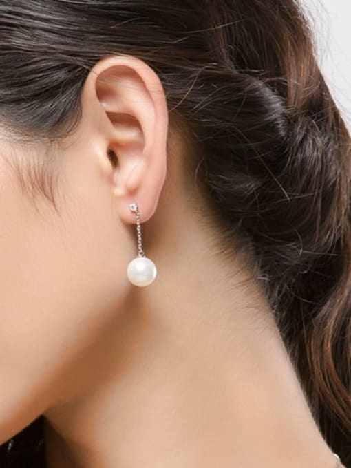 BLING SU Copper Imitation Pearl Ball Minimalist Threader Earring 1