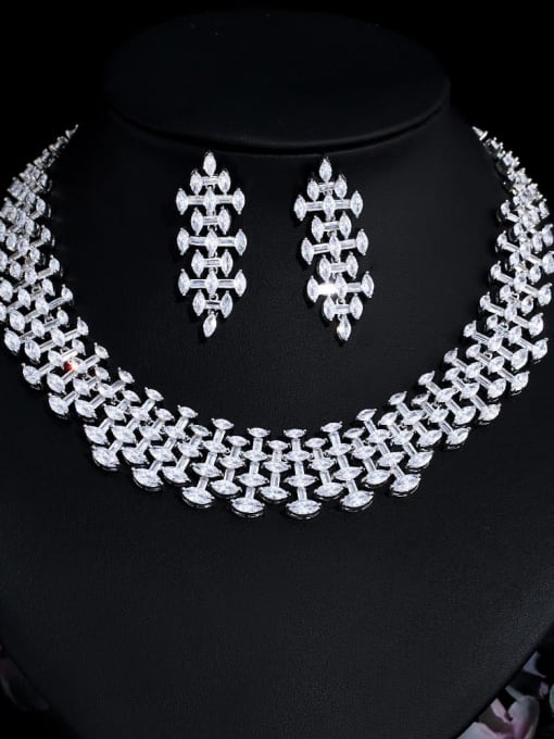Two piece set Brass Cubic Zirconia Luxury Irregular  Earring and Necklace Set