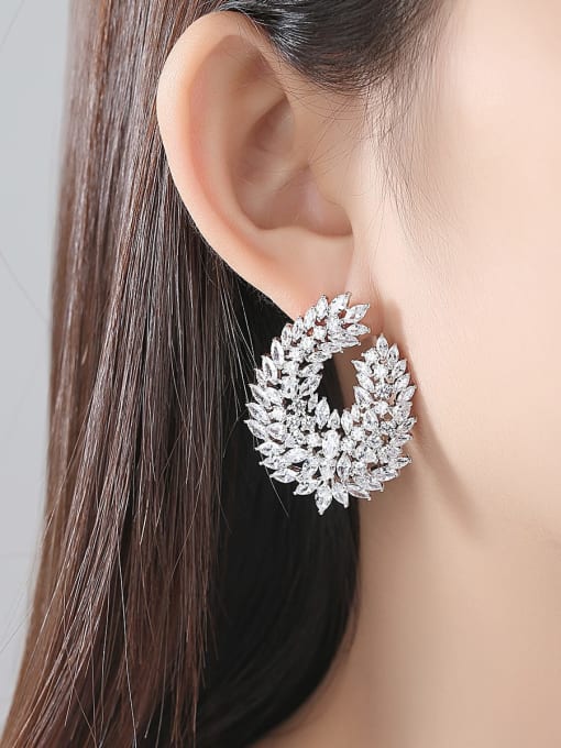 BLING SU Copper Cubic Zirconia Luxury Flower  Stud Earring 1