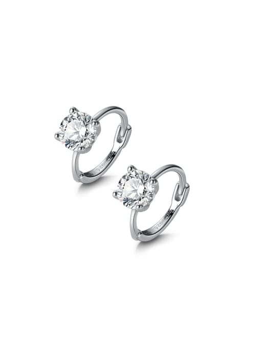 Rosh 925 Sterling Silver Cubic Zirconia Round Minimalist Huggie Earring