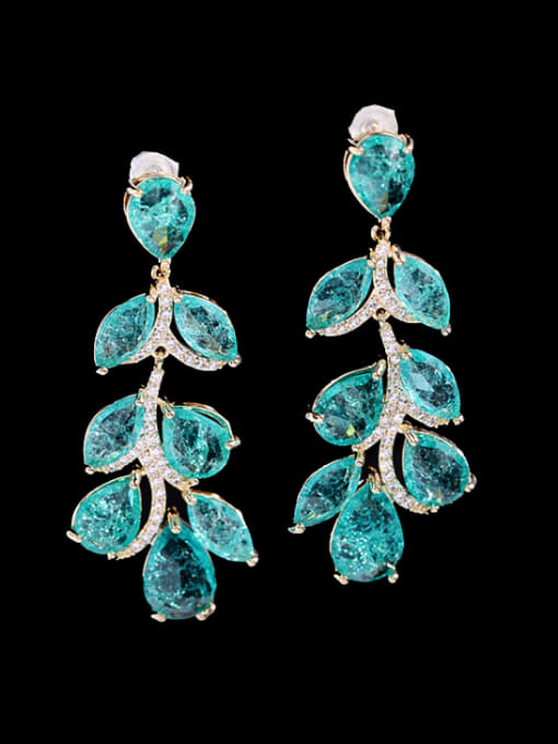 Blue Brass Cubic Zirconia Flower Luxury Drop Earring