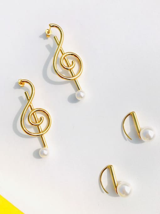 LI MUMU Titanium Imitation Pearl White Irregular Minimalist  Note Drop Earring 1