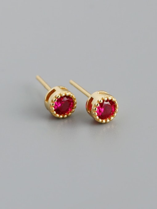 Red stone (gold) plastic plug 925 Sterling Silver Cubic Zirconia Round Minimalist Stud Earring