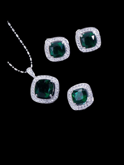 Green Ring US 6 Brass Cubic Zirconia Minimalist Square Earring Ring and Necklace Set