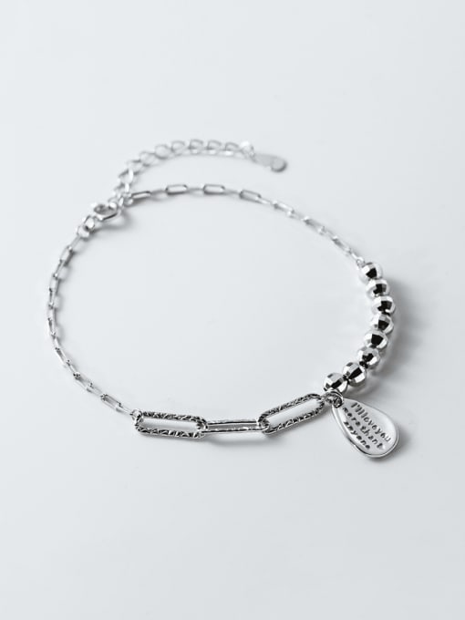 Silver 925 Sterling Silver Geometric Minimalist Asymmetrical  Chain Bracelet