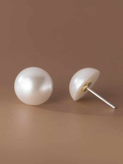 Rosh 925 Sterling Silver Freshwater Pearl Round Ball Minimalist Stud Earring 2