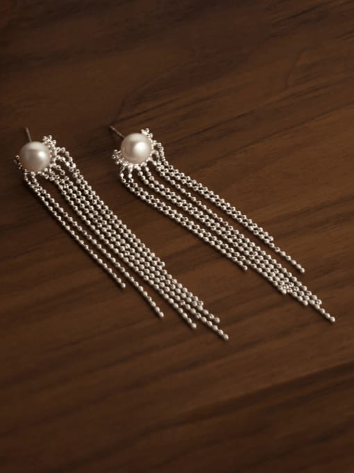 Rosh 925 Sterling Silver Bead Tassel Minimalist Threader Earring