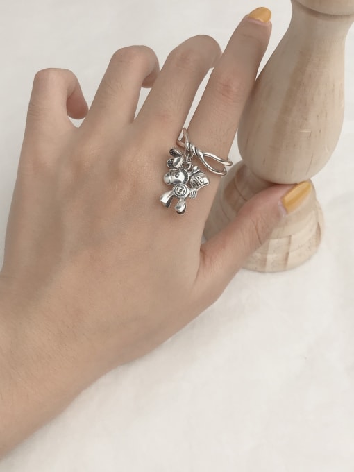 SHUI Vintage Sterling Silver With  Personality Horse Flowers DIY Free Size Rings 2