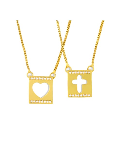 CC Copper Rhinestone Heart Minimalist  Cross Pendant Necklace 0