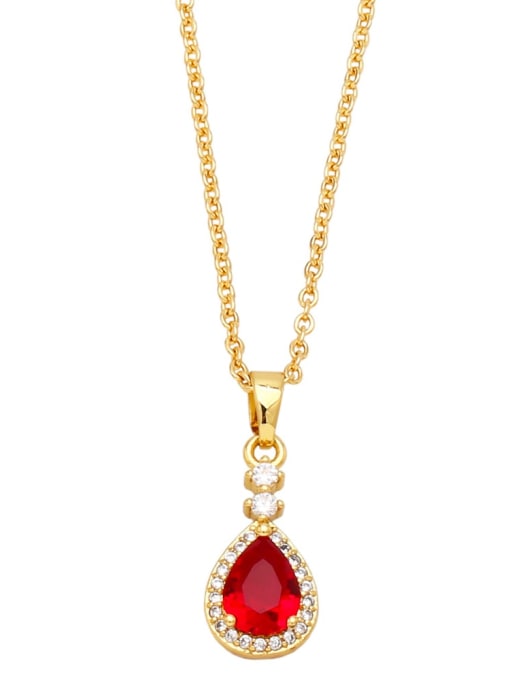 red Brass Cubic Zirconia Water Drop Vintage Necklace