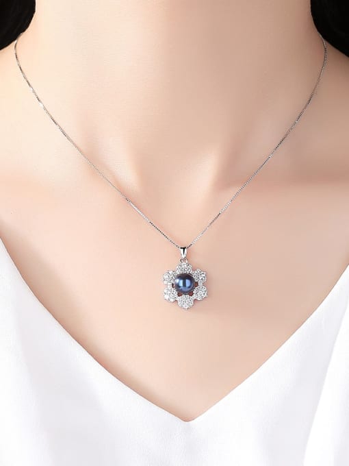 CCUI 925 Sterling Silver 3A Zircon Freshwater Pearl Flower Pendant Necklace 1
