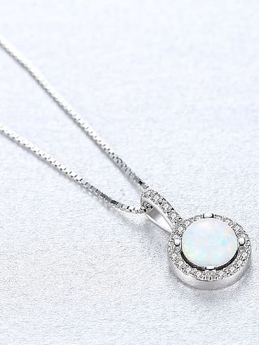 White 20F08 925 Sterling Silver Opal Simple round pendant Necklace