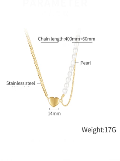 Open Sky Titanium Steel Imitation Pearl Heart Minimalist Multi Strand Necklace 4