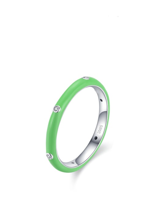 green 925 Sterling Silver Enamel Round Minimalist Band Ring