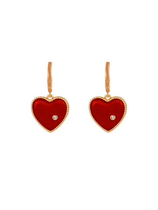 18K gold plating Alloy Cubic Zirconia Red Enamel Heart Dainty Drop Earring