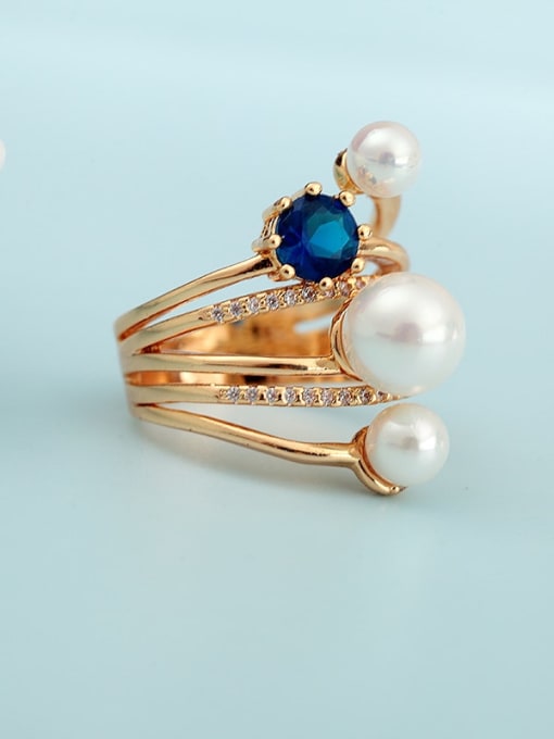 BLING SU Copper Imitation Pearl Geometric Ethnic  Free Size Stackable Ring 2