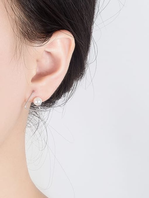 HAHN 925 Sterling Silver Imitation Pearl Geometric Minimalist Stud Earring 1