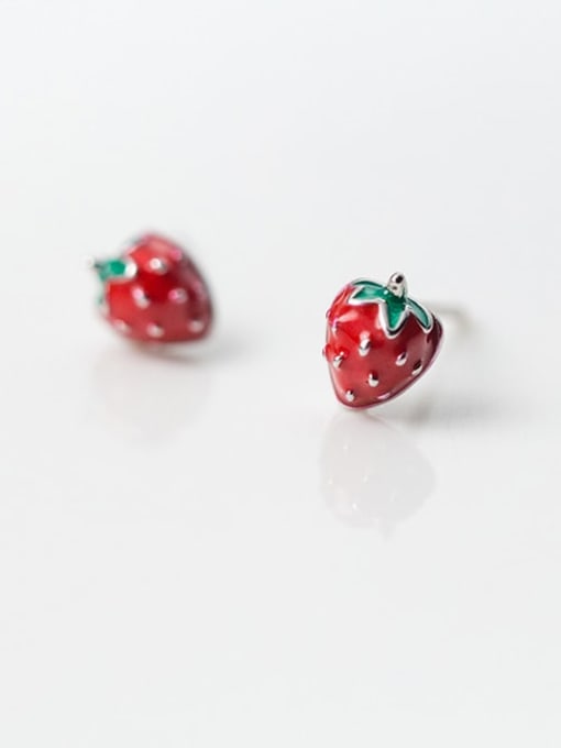 Rosh 925 Sterling Silver Enamel Friut Cute Strawberry Stud Earring 0