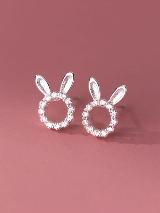 Rosh 925 Sterling Silver Cubic Zirconia Rabbit Dainty Stud Earring 2