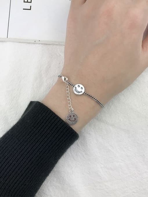 SHUI Vintage Sterling Silver With Antique Silver Plated Retro Smiley Bracelets 3