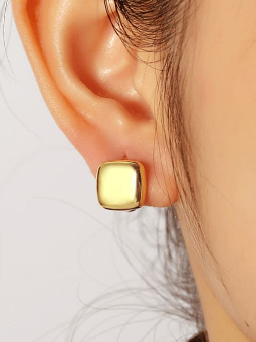 Gold square glossy earrings Brass Geometric Minimalist Huggie Earring