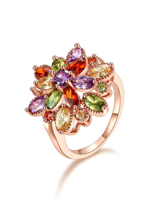 DUDU Brass Cubic Zirconia Flower Luxury Band Ring