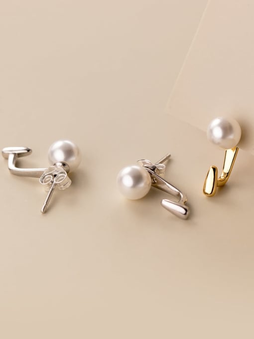 Rosh 925 Sterling Silver Imitation Pearl Irregular Minimalist Stud Earring 2