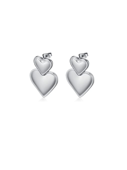 GE863  Steel Color Titanium Steel Heart Minimalist Drop Earring
