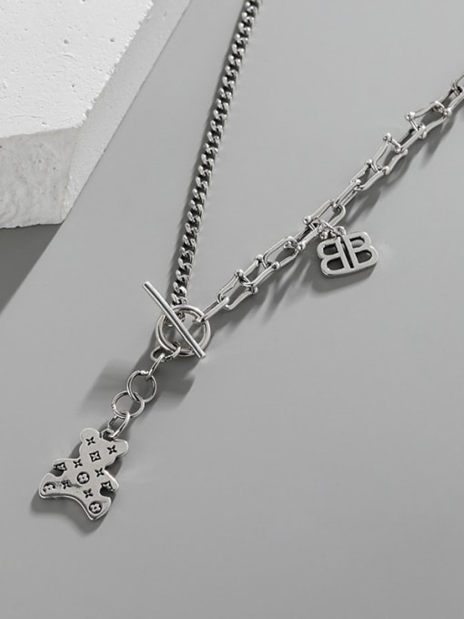 DAKA 925 Sterling Silver Bear  Tassel Vintage Lariat Asymmetrical  Chain Necklace 1