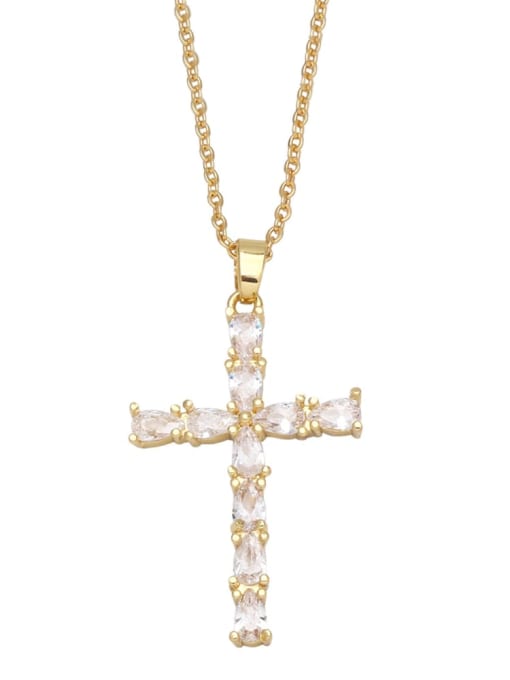 White zirconium Brass Cubic Zirconia Cross Vintage Regligious Necklace
