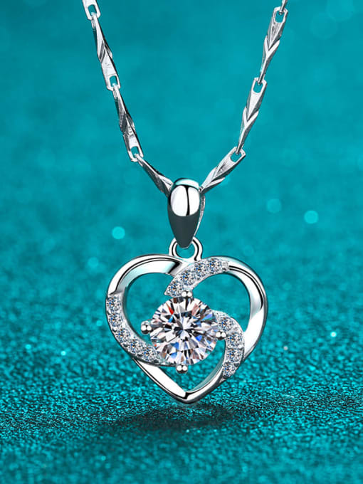 MOISS Sterling Silver 0.8 CT Moissanite Heart Dainty Necklace 0