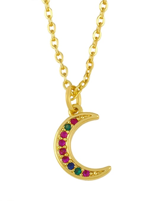 CC Brass Cubic Zirconia Key Moon Minimalist Necklace 2