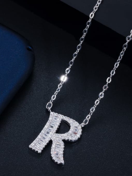 Letter R with chain Copper Cubic Zirconia Message Minimalist letter pendant Necklace