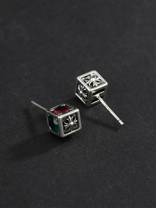 KDP-Silver 925 Sterling Silver Cubic Zirconia Square Vintage Stud Earring 3