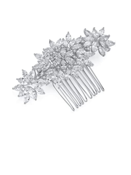 Platinum Copper Cubic Zirconia Luxury Flower Hair Comb
