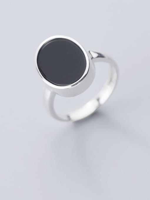 Rosh 925 sterling silver minimalist  black  round  acrylic Free Size ring 1